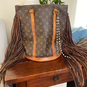 Louis Vuitton Bucket GM Bag with Fringe! One of a kind!!
